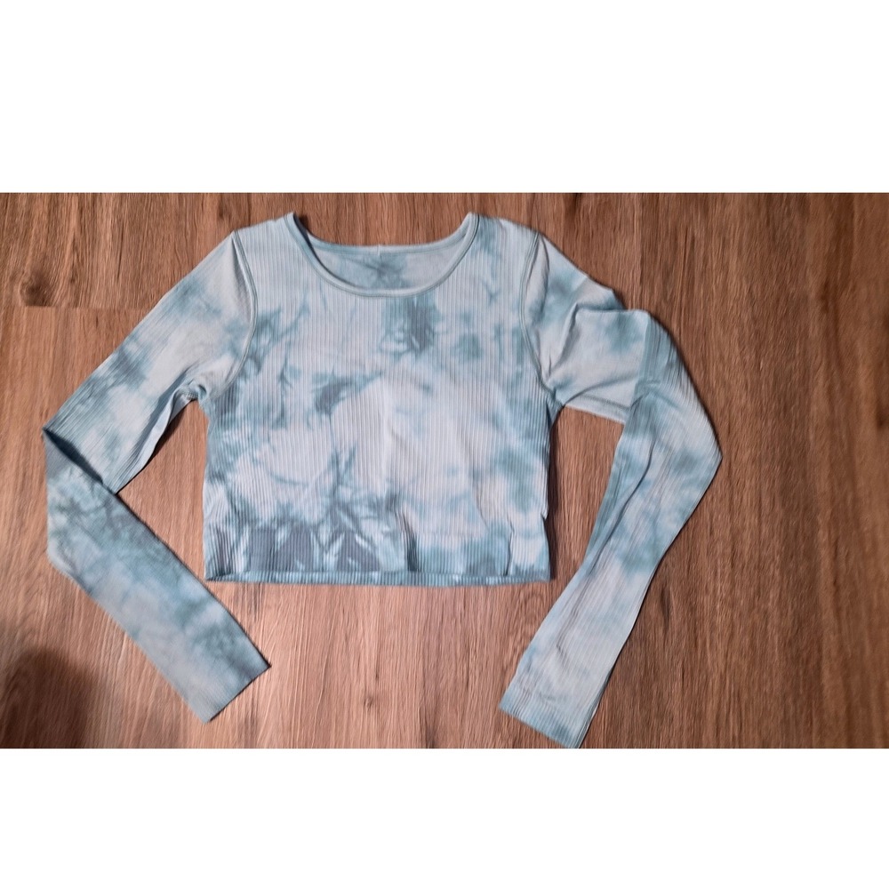 Lululemon 10 Ebb To Street Ribbed Crop Bra Top Long sleeve Tie Dye seamless